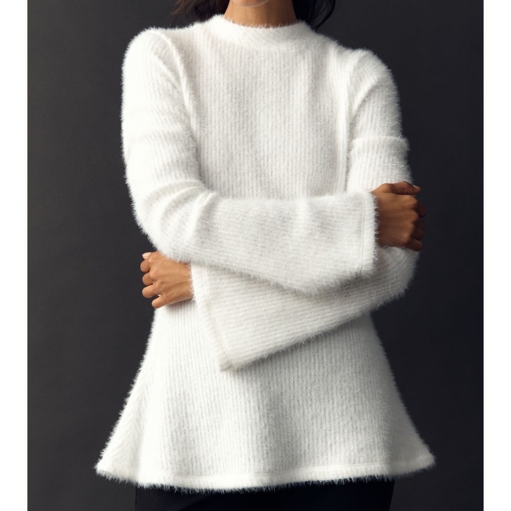 Maeve White Flared Fuzzy Knit Sweater